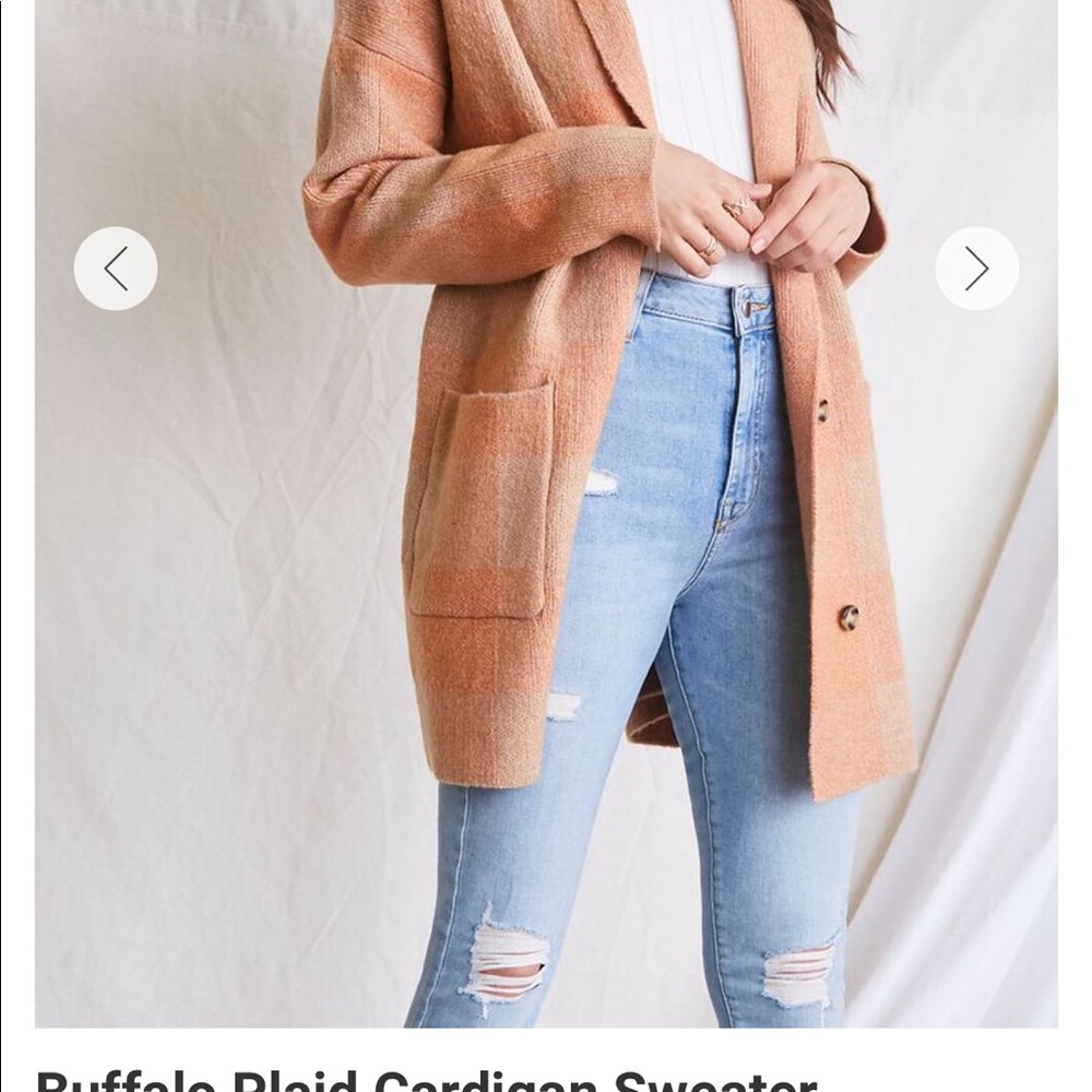 Forever 21 Peach Plaid Cardigan Sweater - Picture 2 of 8